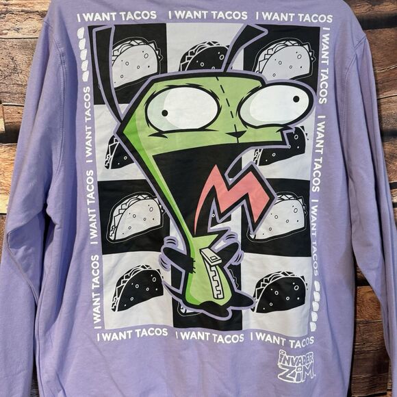 Invader Zim Hoodie S Purple Long Sleeve I Want Tacos Nickelodeon Double Sided - Picture 6 of 10